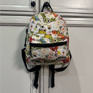 Yak Pak mini backpack white multi color monsters eyeballs EUC